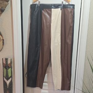 Eloquii Woman's Tri-Color Panel Pants -- Faux leather